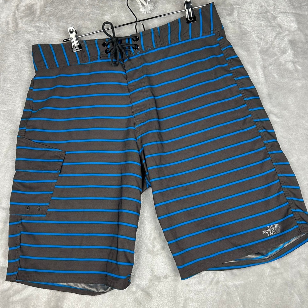 The‎ North Face Mens Swim Trunks Board Shorts Striped Blue Gray Size 34